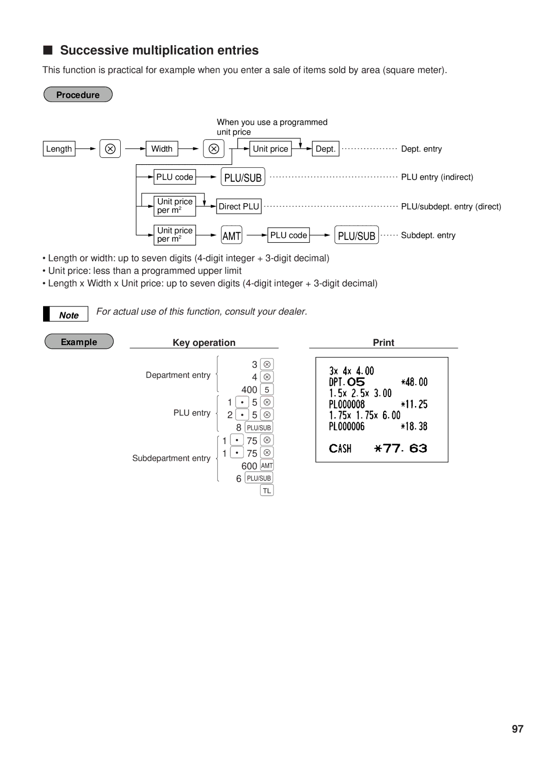 Sharp ER-A450 instruction manual Successive multiplication entries 