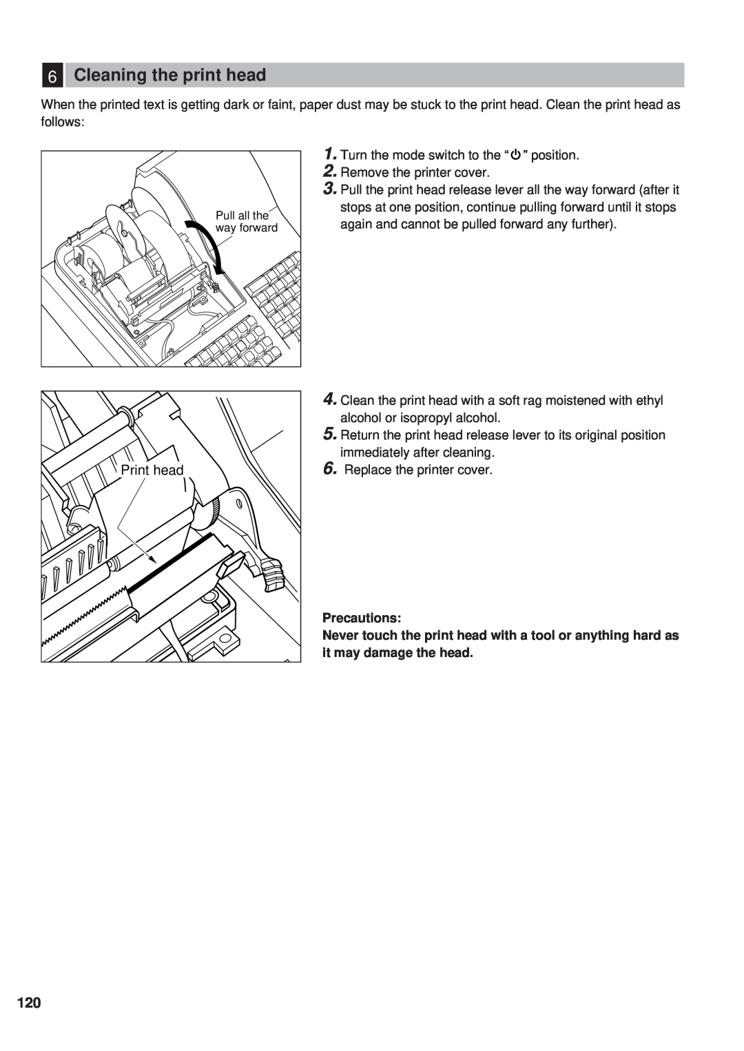 Sharp ER-A450 instruction manual Cleaning the print head, Print head, Precautions 