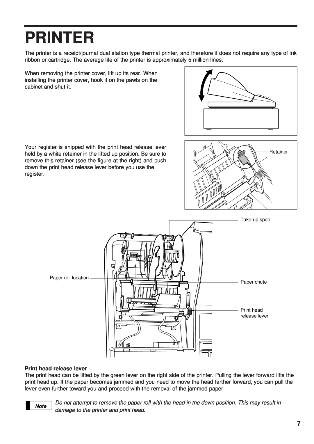 Sharp ER-A450 instruction manual Printer, Print head release lever 