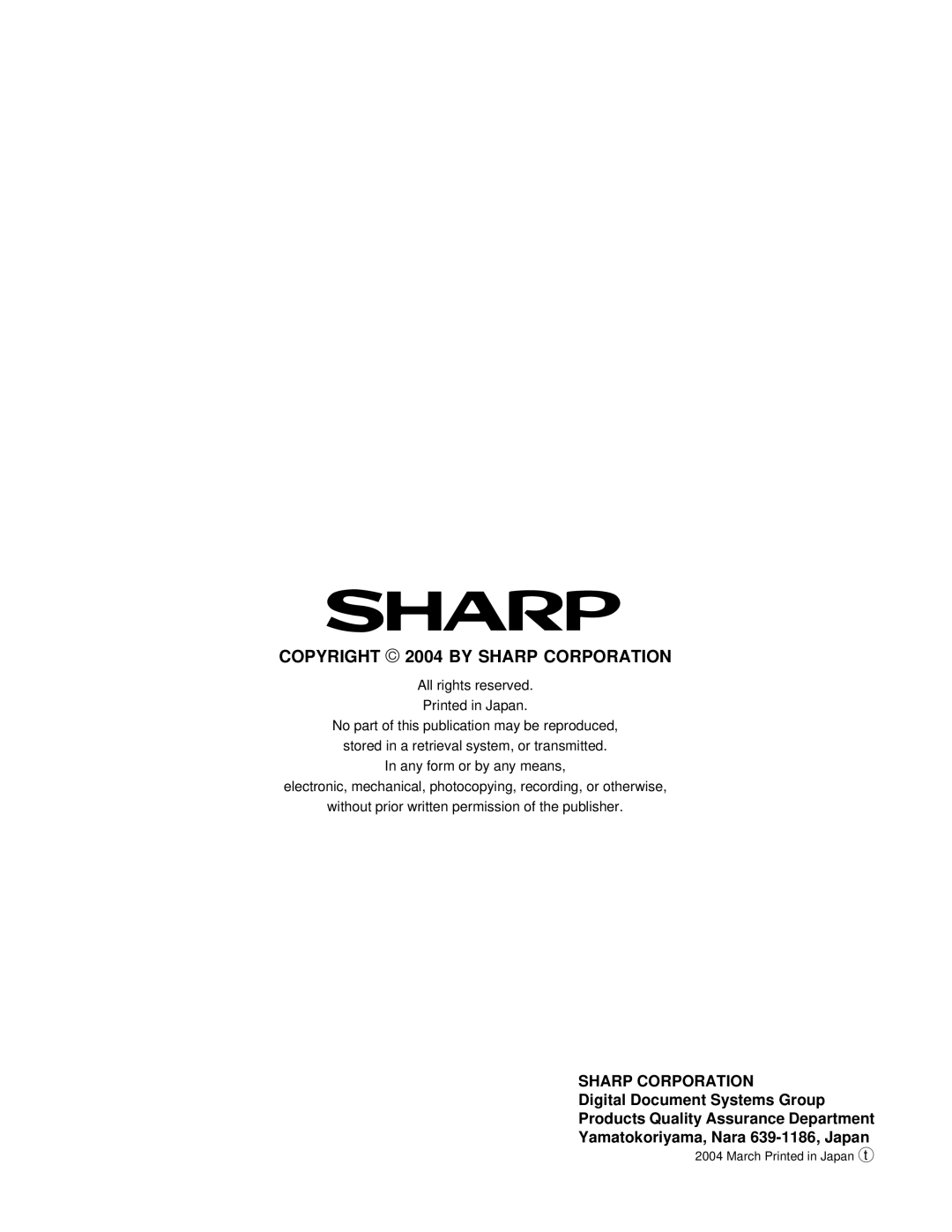 Sharp ER-A520, ER-A530 service manual Copyright  2004 by Sharp Corporation 