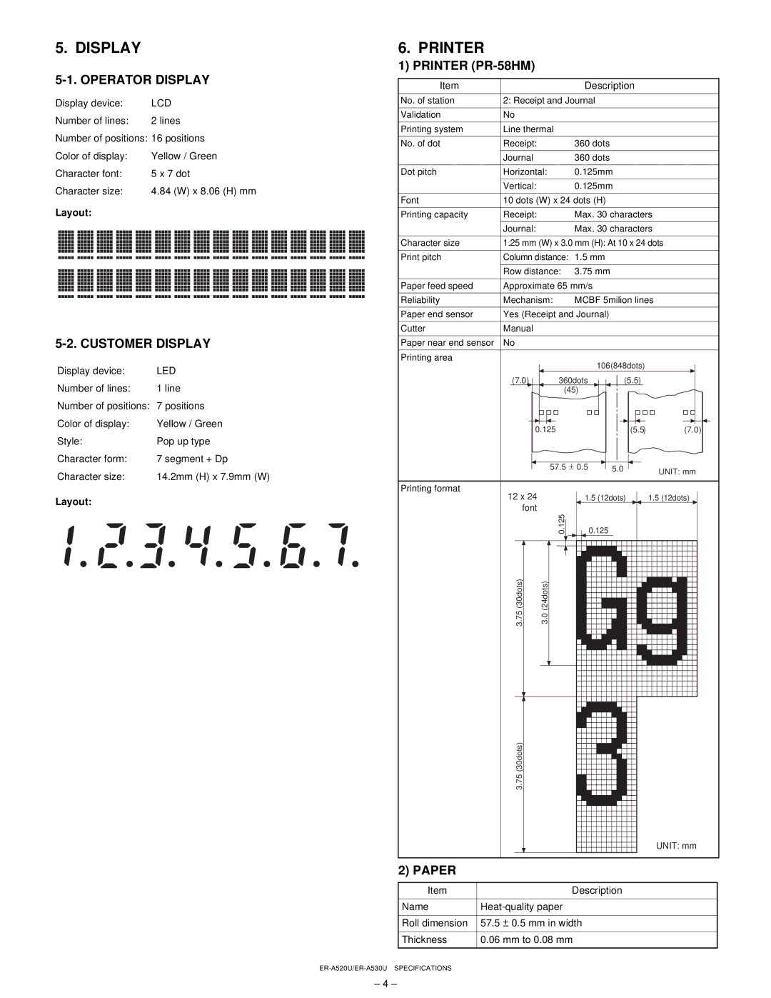 Sharp ER-A520, ER-A530 service manual Display, Printer 