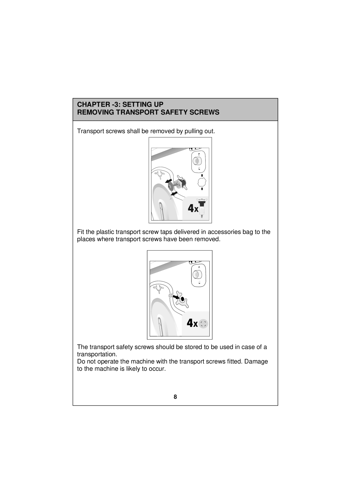 Sharp ESV80HA user manual Setting UP Removing Transport Safety Screws 