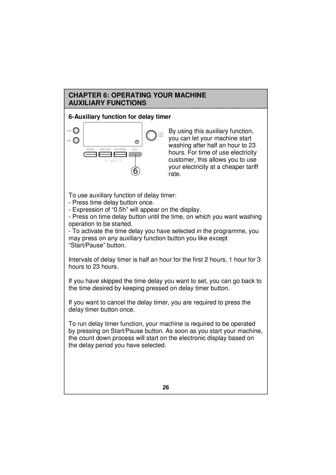 Sharp ESV80HA user manual Auxiliary function for delay timer 