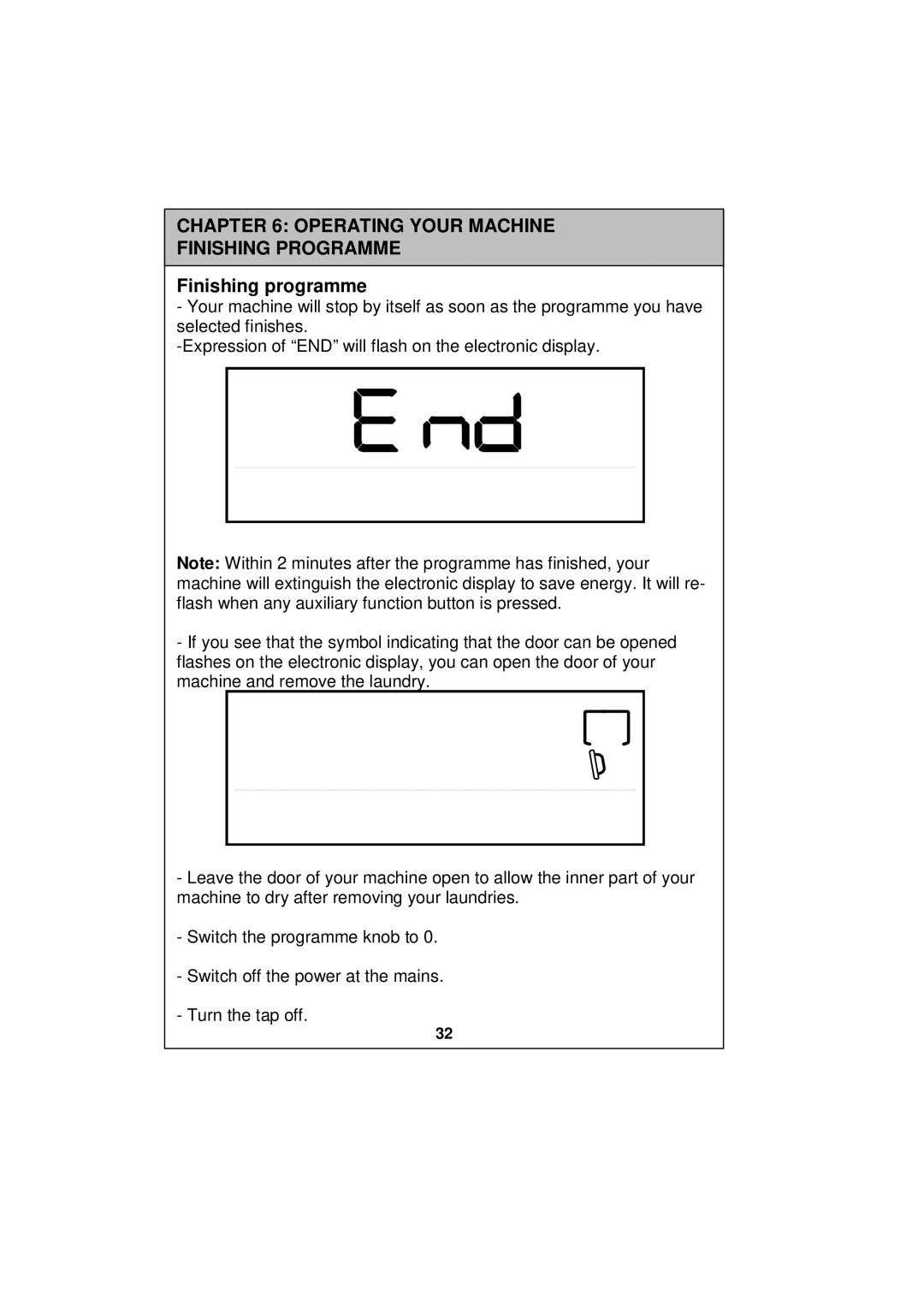 Sharp ESV80HA user manual Operating Your Machine Finishing Programme, Finishing programme 