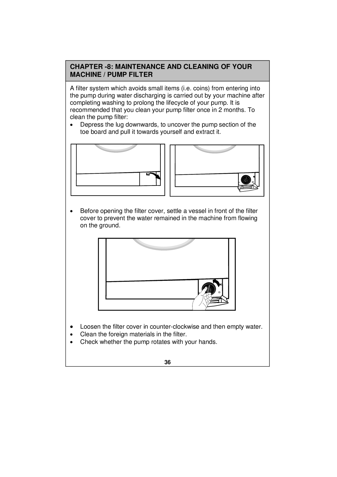 Sharp ESV80HA user manual Maintenance and Cleaning of Your Machine / Pump Filter 