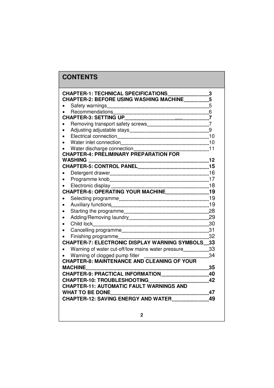 Sharp ESV80HA user manual Contents 