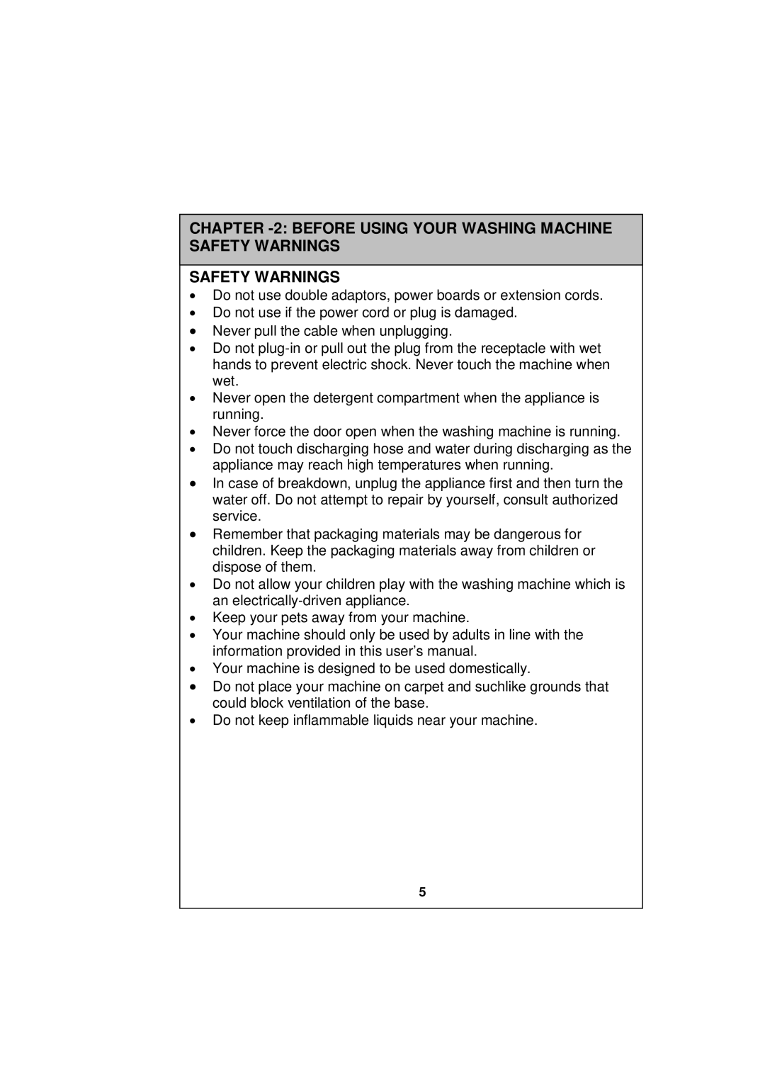 Sharp ESV80HA user manual Before Using Your Washing Machine Safety Warnings 