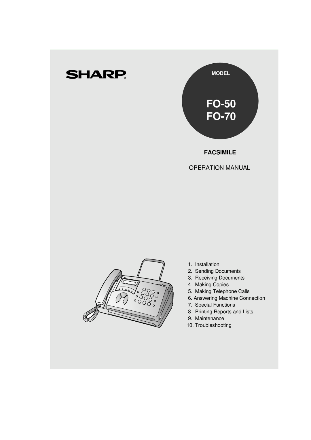 Sharp F0-50 F0-70 operation manual FO-50 FO-70 