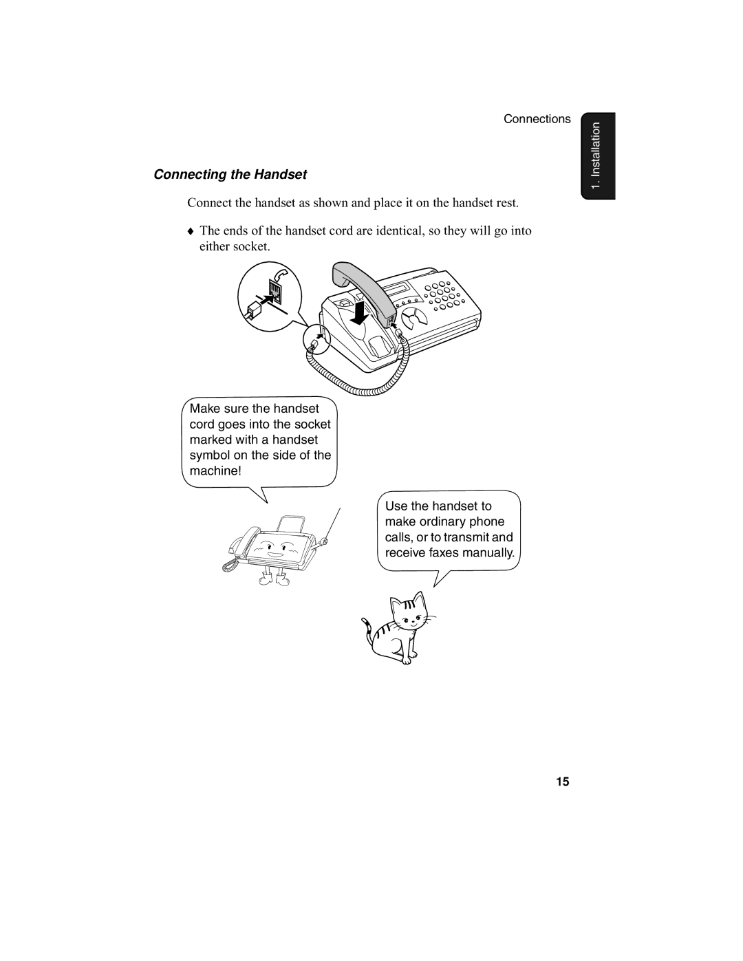 Sharp F0-50 F0-70 operation manual Connecting the Handset 