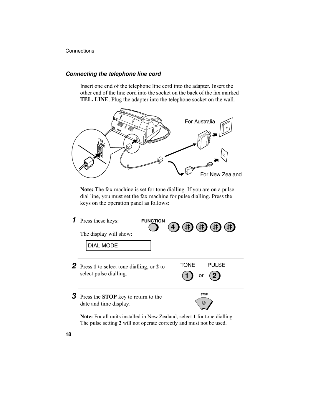 Sharp F0-50 F0-70 operation manual Connecting the telephone line cord, Press these keys 