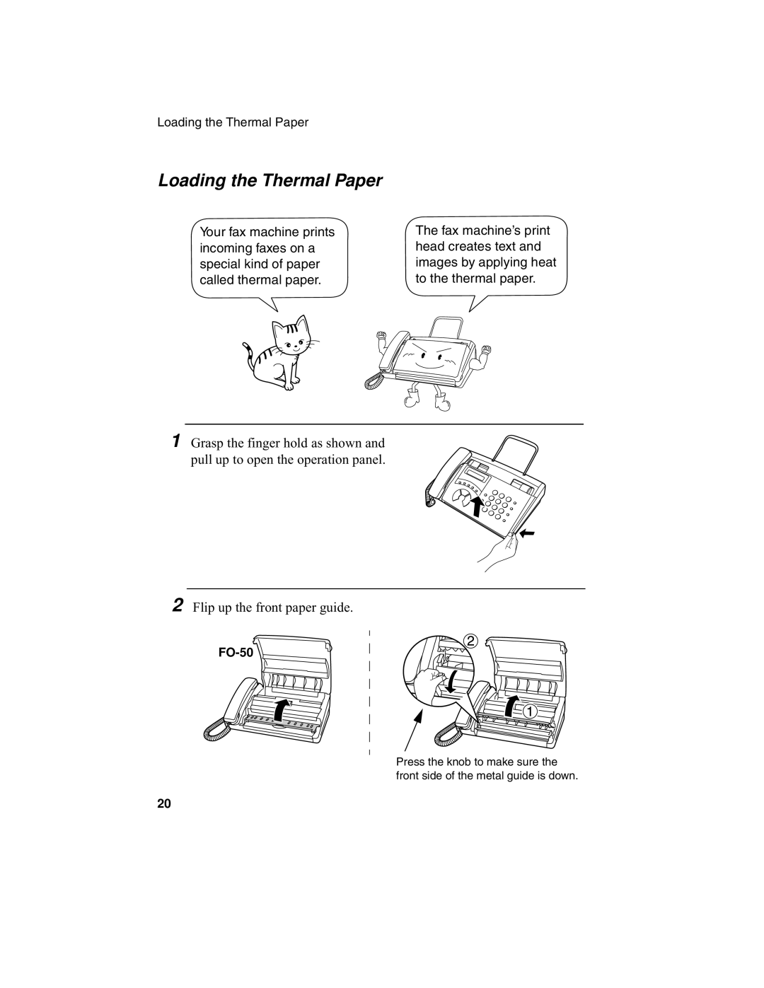 Sharp F0-50 F0-70 operation manual Loading the Thermal Paper 