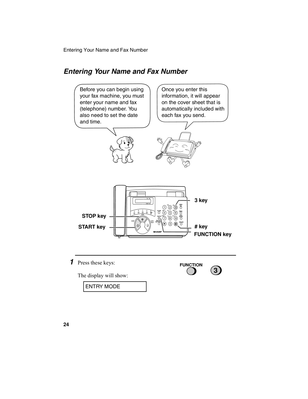 Sharp F0-50 F0-70 operation manual Entering Your Name and Fax Number 