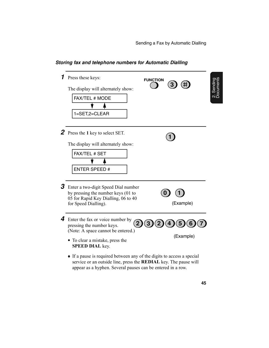 Sharp F0-50 F0-70 operation manual Storing fax and telephone numbers for Automatic Dialling 