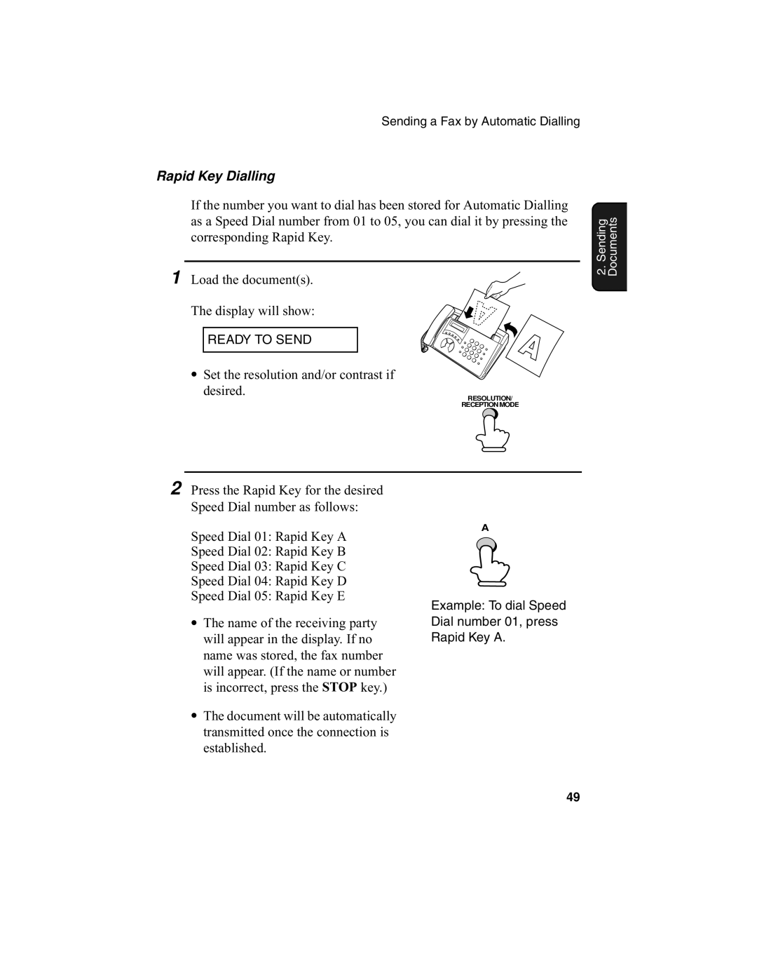 Sharp F0-50 F0-70 operation manual Rapid Key Dialling 