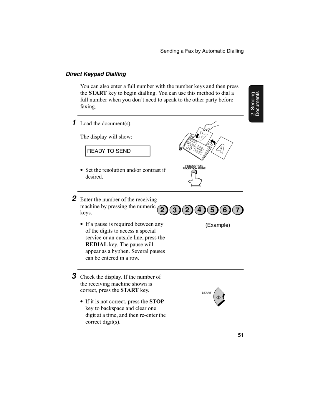 Sharp F0-50 F0-70 operation manual Direct Keypad Dialling 