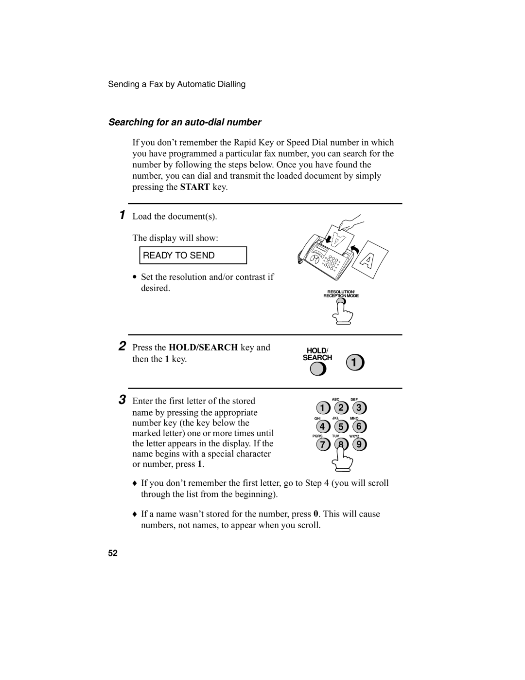 Sharp F0-50 F0-70 operation manual Searching for an auto-dial number 