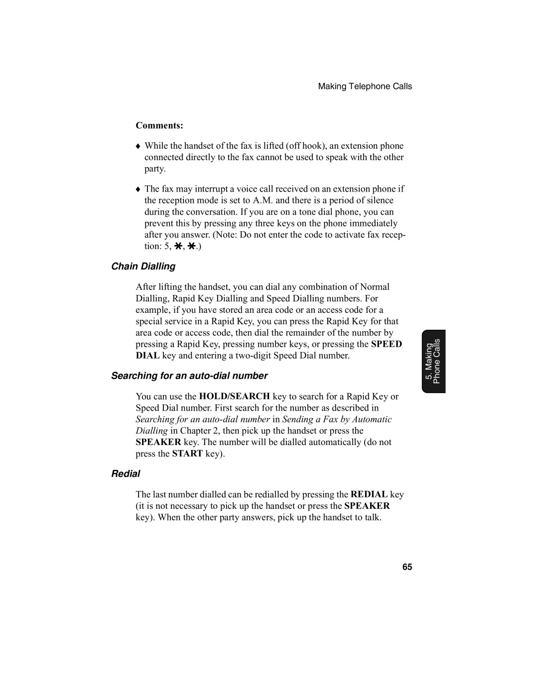 Sharp F0-50 F0-70 operation manual Chain Dialling, Redial 