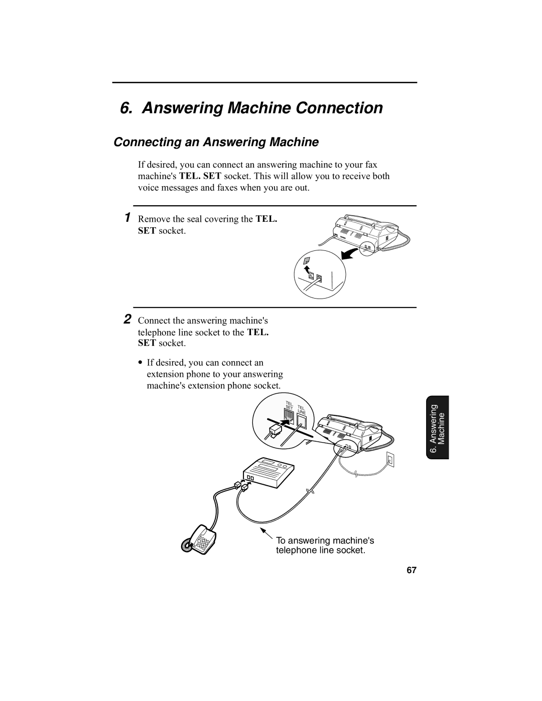 Sharp F0-50 F0-70 operation manual Answering Machine Connection, Connecting an Answering Machine 