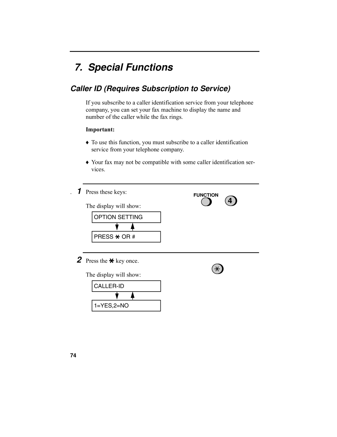 Sharp F0-50 F0-70 operation manual Special Functions, Caller ID Requires Subscription to Service 