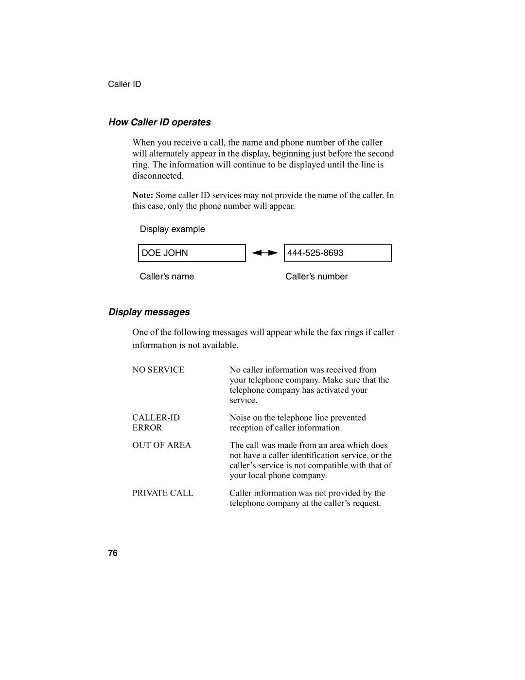 Sharp F0-50 F0-70 operation manual How Caller ID operates, Display messages 