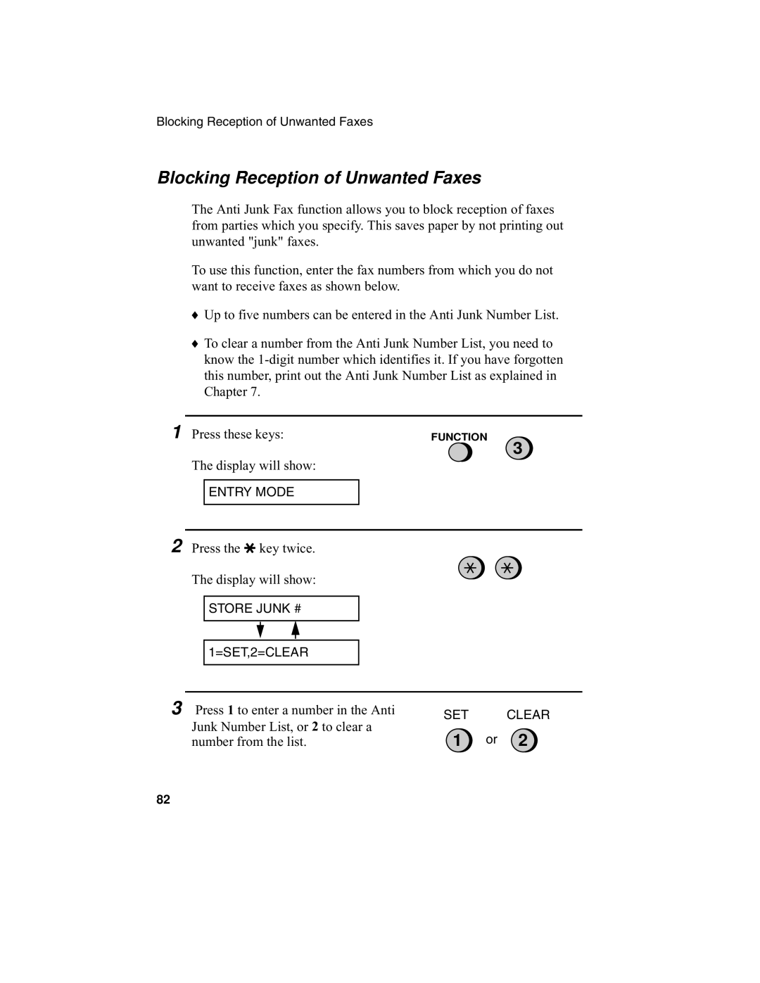 Sharp F0-50 F0-70 operation manual Blocking Reception of Unwanted Faxes, Press these keys 