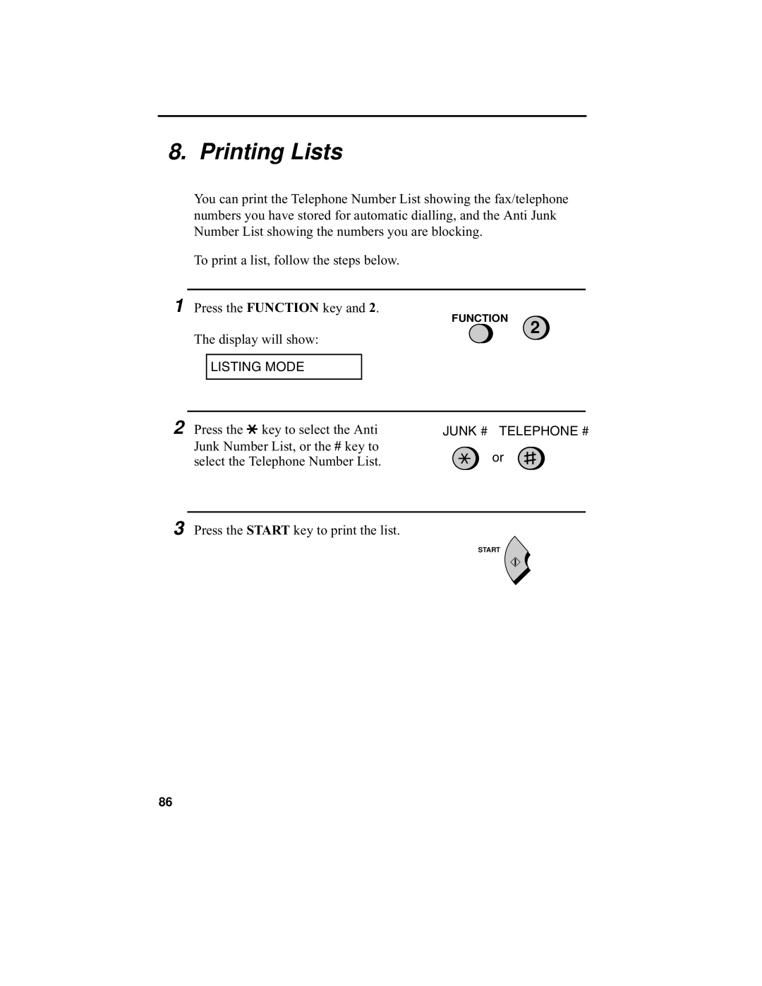 Sharp F0-50 F0-70 operation manual Printing Lists 