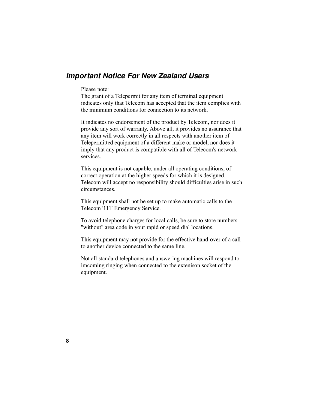 Sharp F0-50 F0-70 operation manual Important Notice For New Zealand Users 