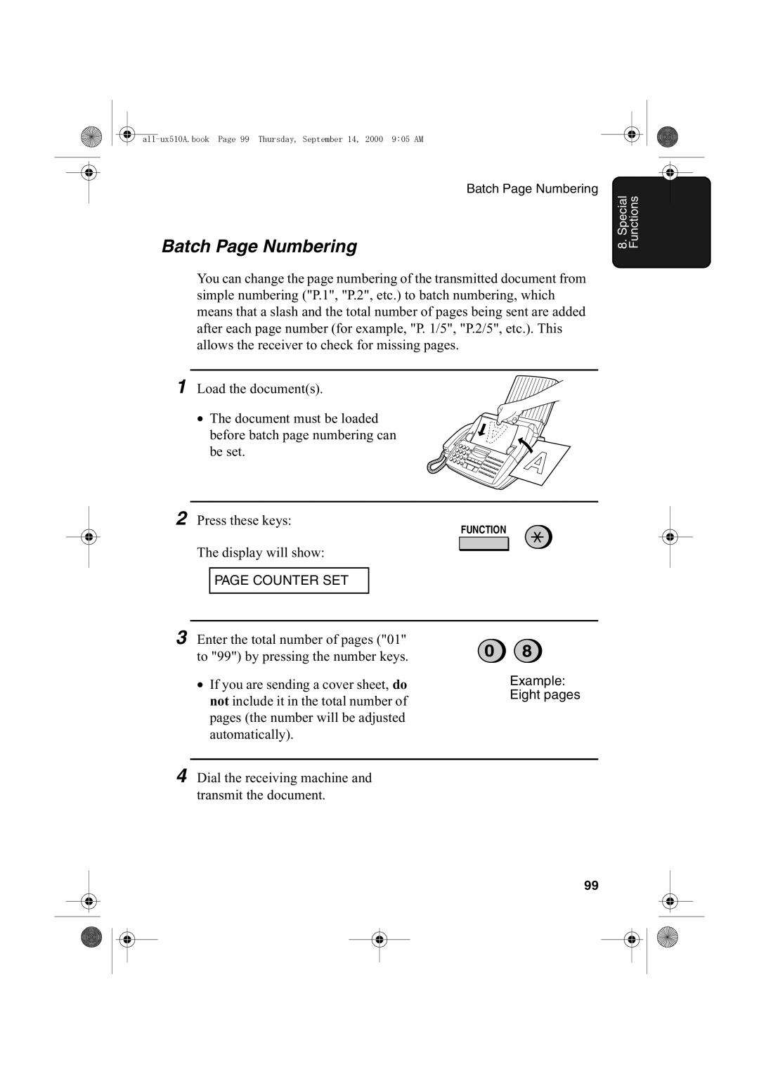 Sharp FO-1470 operation manual Batch Page Numbering 