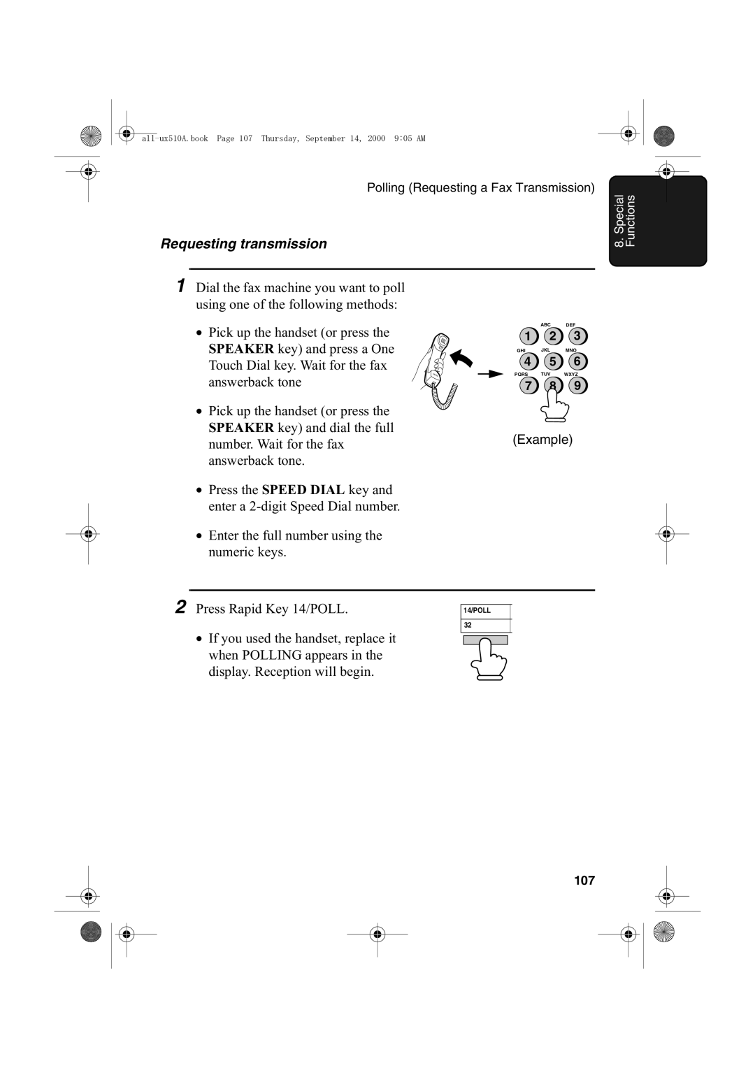 Sharp FO-1470 operation manual Requesting transmission, 107 