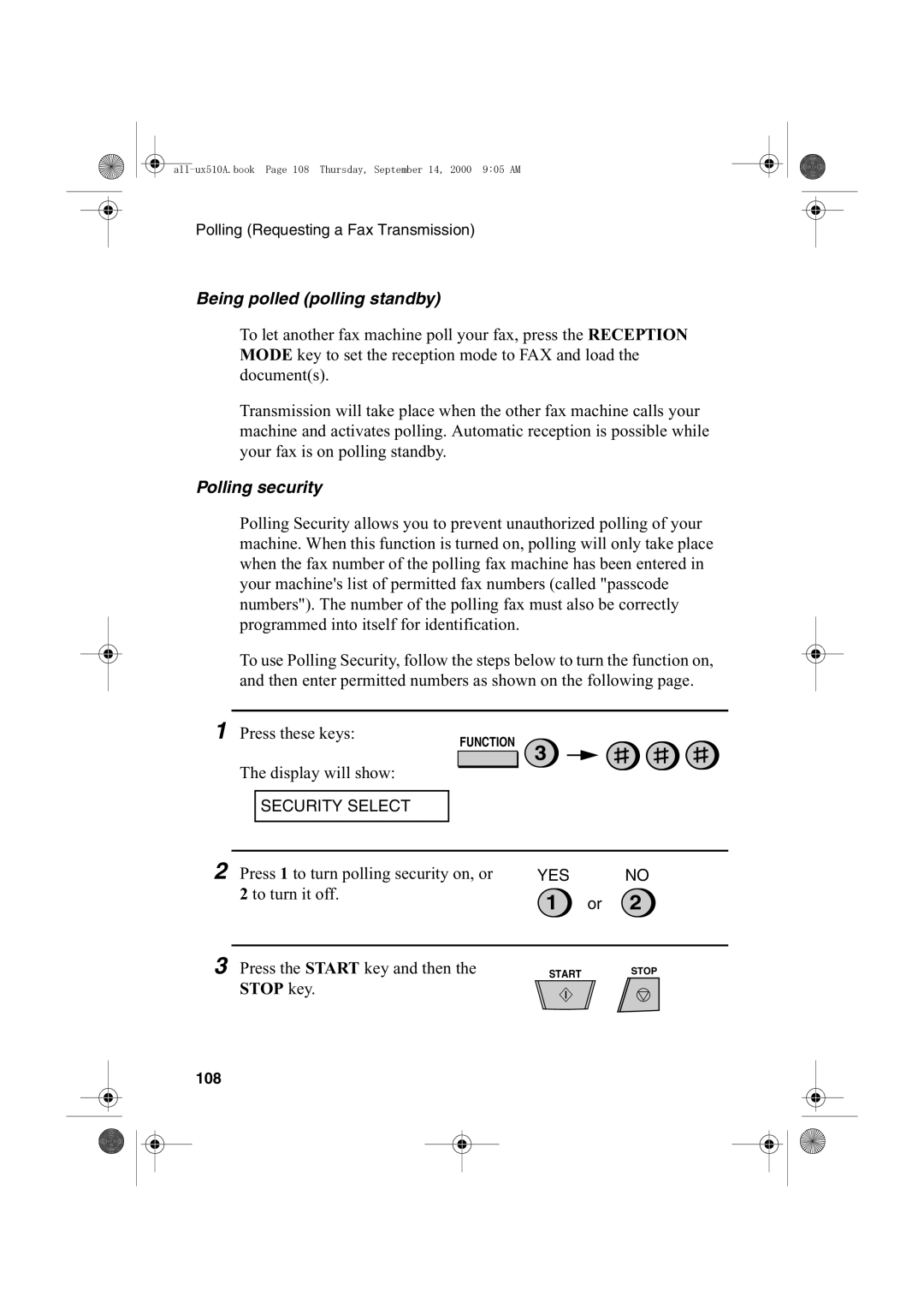 Sharp FO-1470 operation manual Being polled polling standby, Polling security, 108 