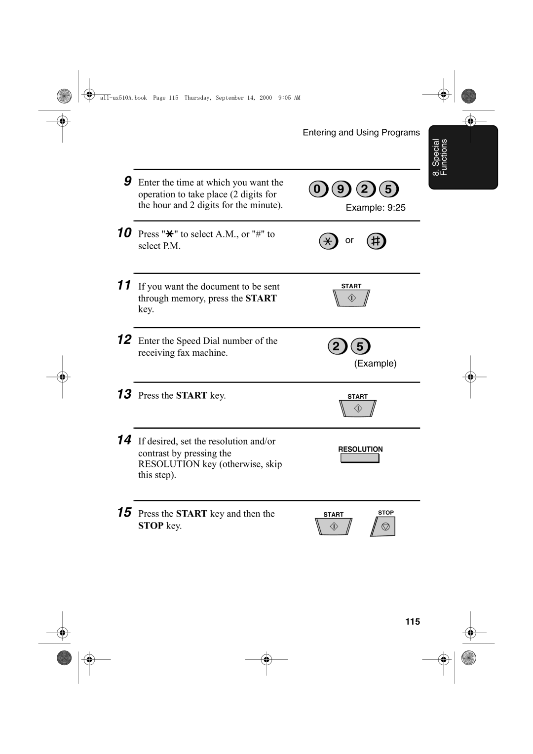 Sharp FO-1470 operation manual Stop key, 115 