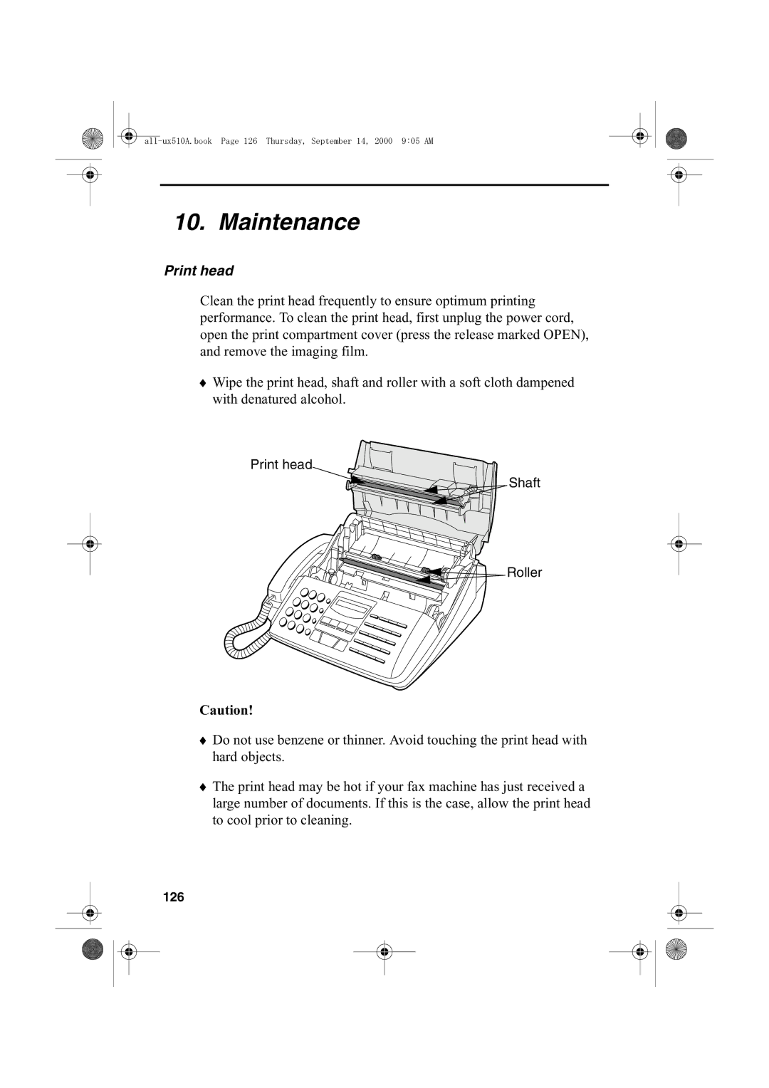 Sharp FO-1470 operation manual Maintenance, Print head, 126 