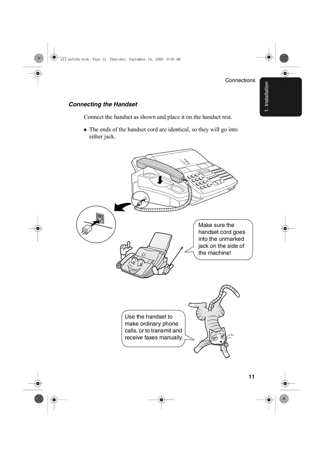 Sharp FO-1470 operation manual Connecting the Handset 