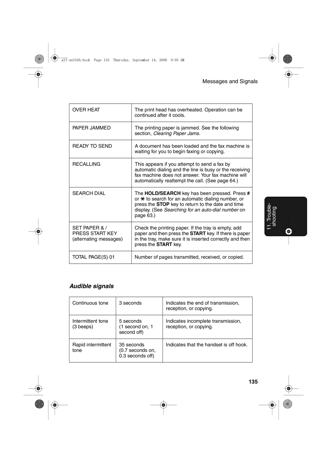 Sharp FO-1470 operation manual Audible signals, 135 