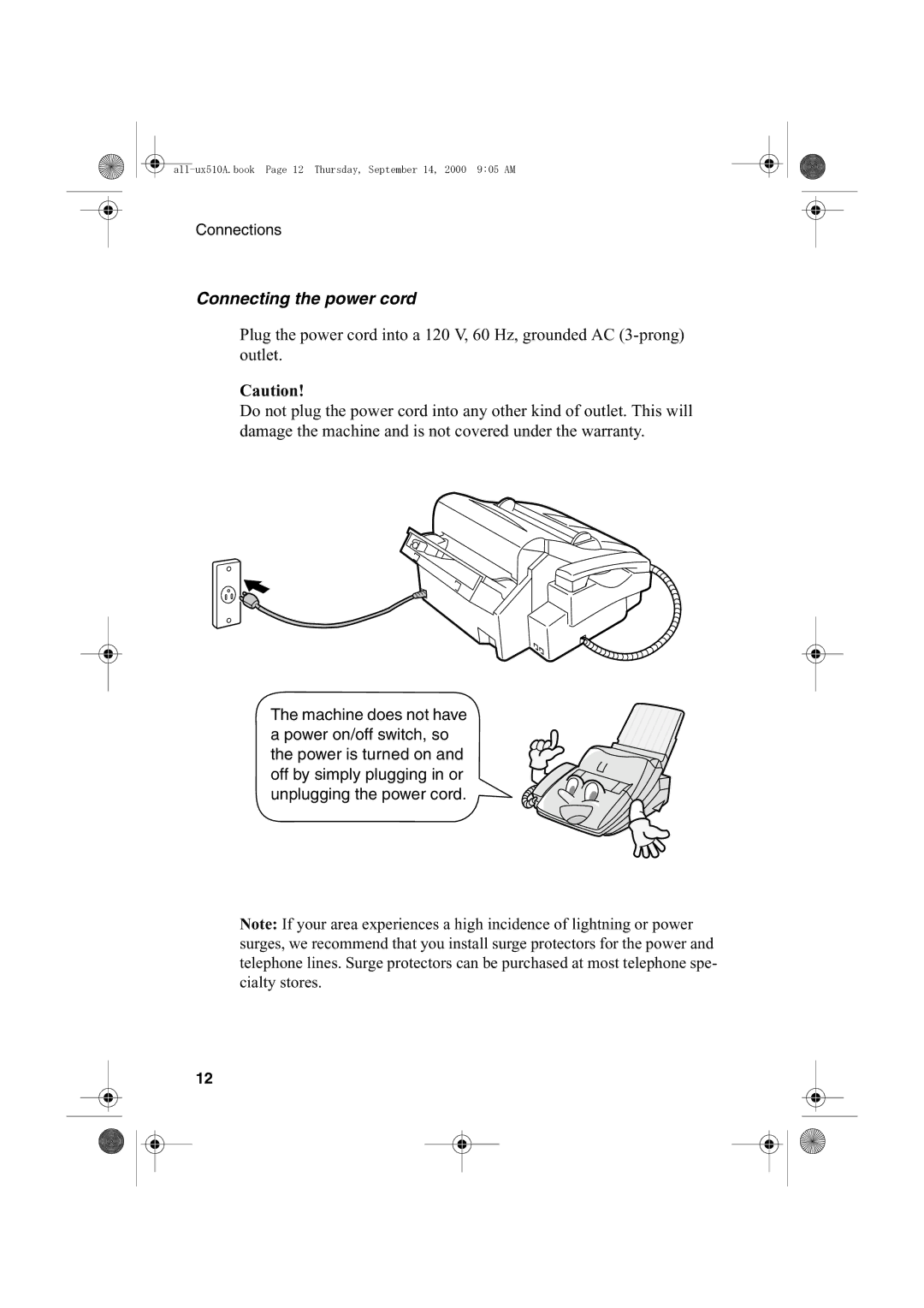 Sharp FO-1470 operation manual Connecting the power cord 