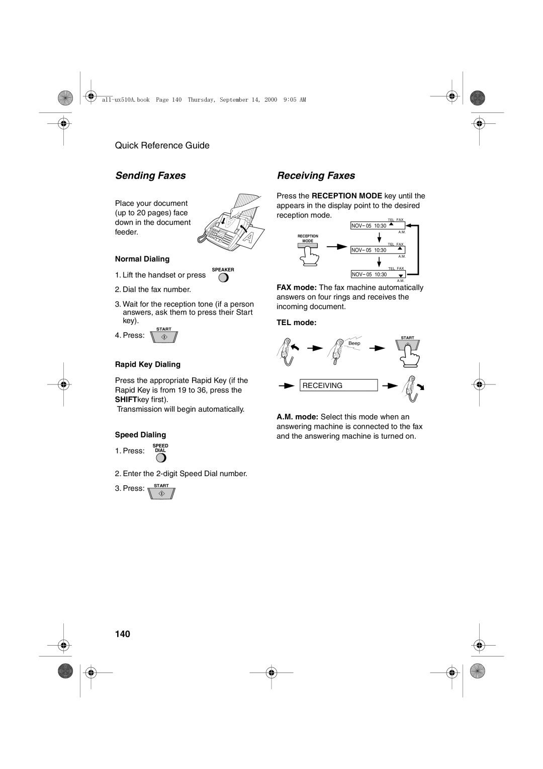 Sharp FO-1470 operation manual Sending Faxes, Receiving Faxes, 140 