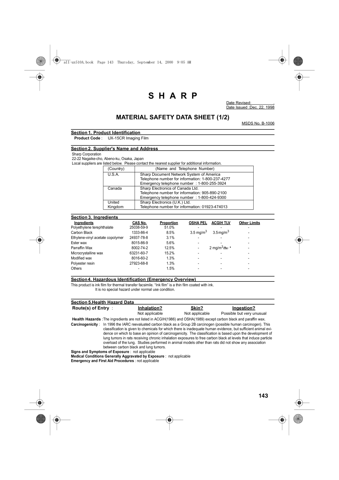 Sharp FO-1470 operation manual A R P, 143 