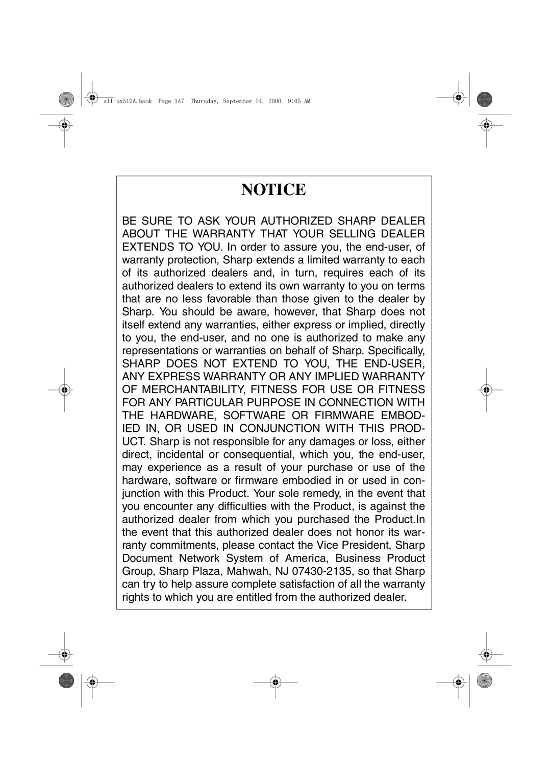 Sharp FO-1470 operation manual All-ux510A.book Page 147 Thursday, September 14, 2000 905 AM 