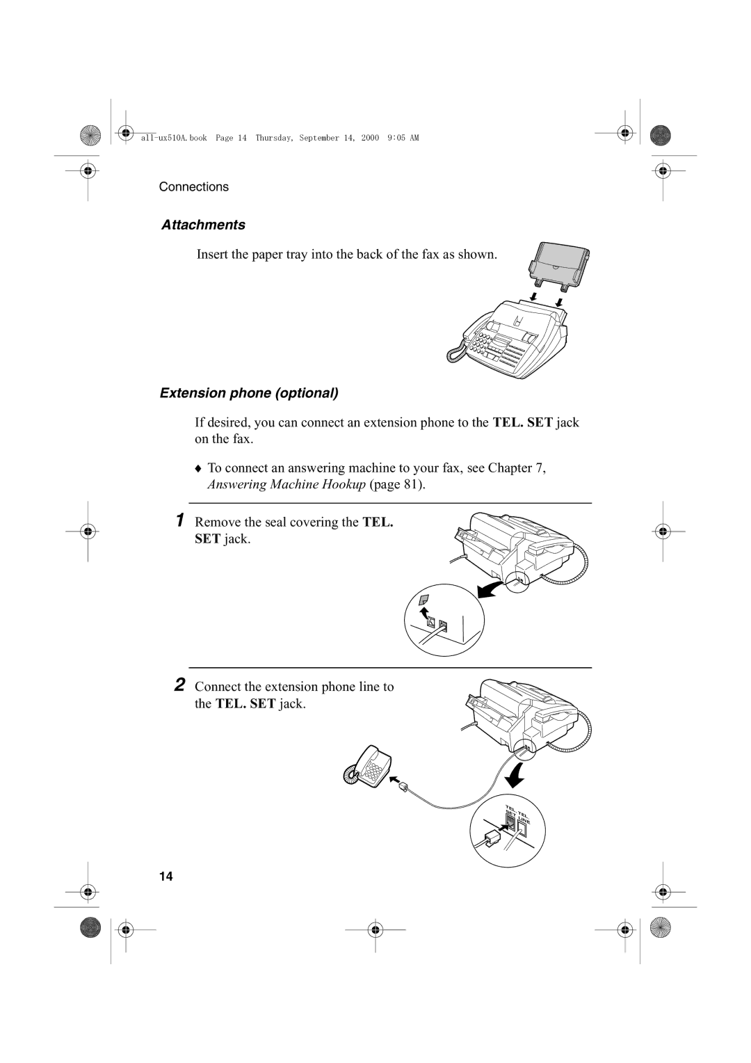 Sharp FO-1470 operation manual Attachments, Extension phone optional 