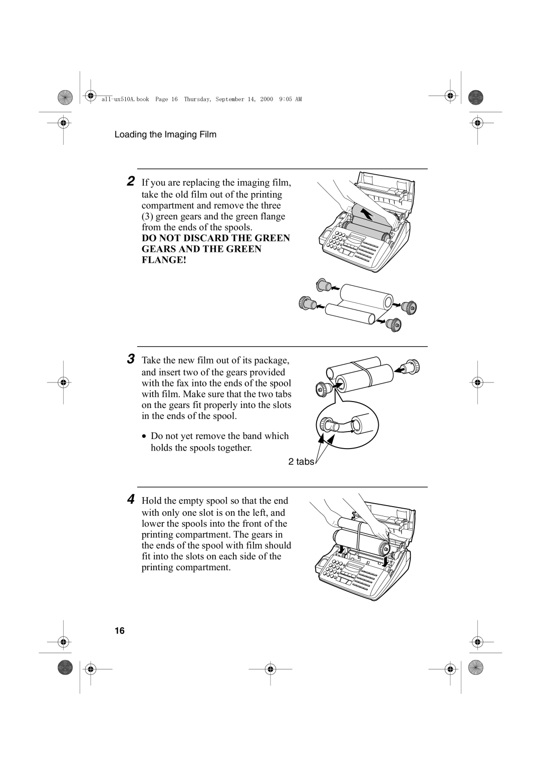 Sharp FO-1470 operation manual Do not Discard the Green Gears and the Green Flange 