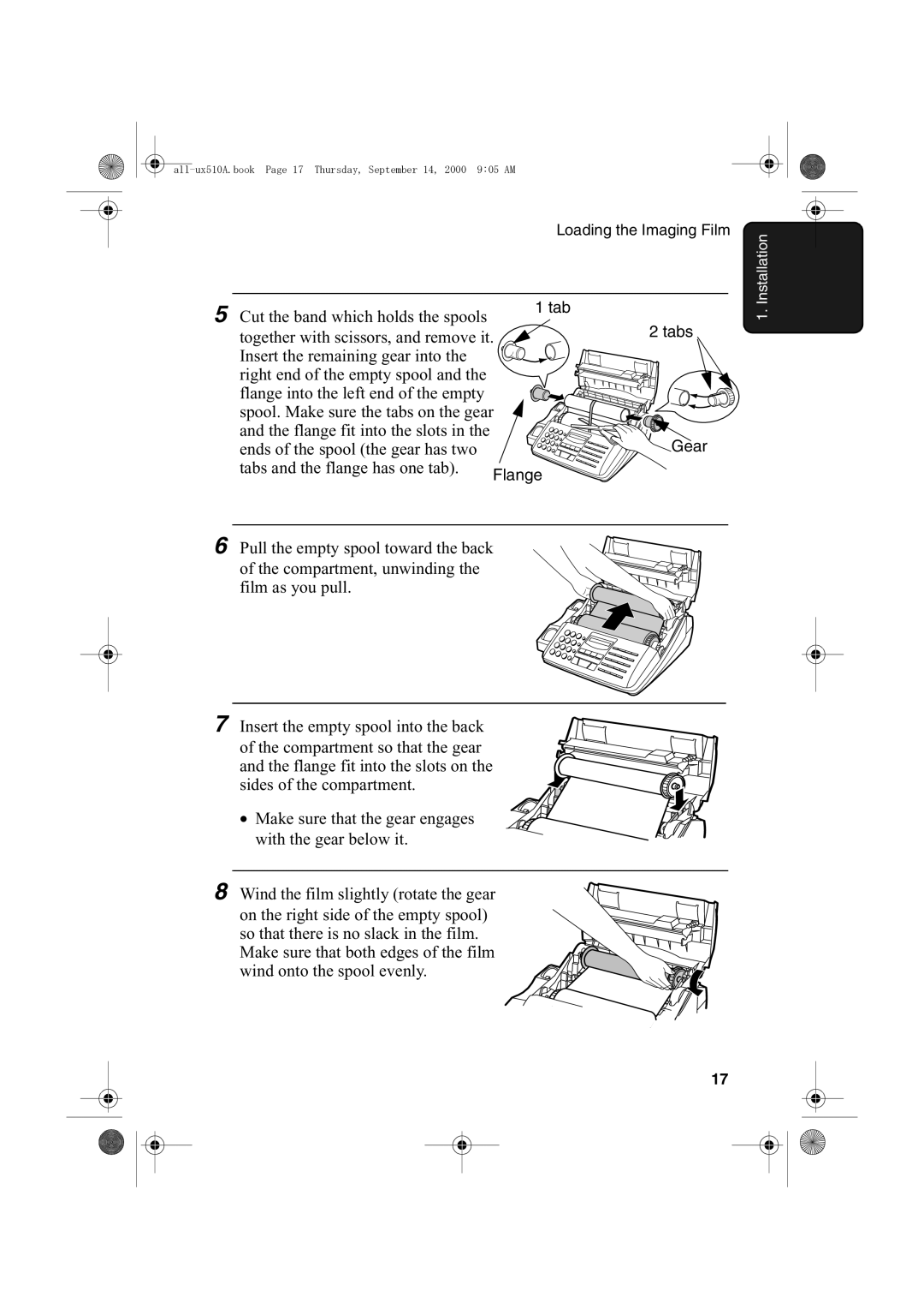 Sharp FO-1470 operation manual Cut the band which holds the spools 