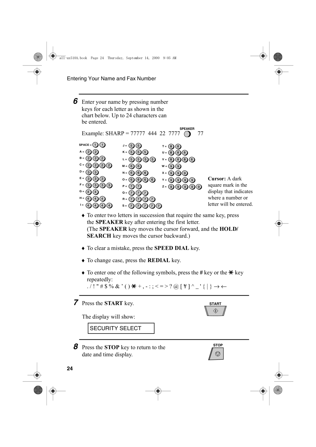 Sharp FO-1470 operation manual Example Sharp = 77777 444 22 