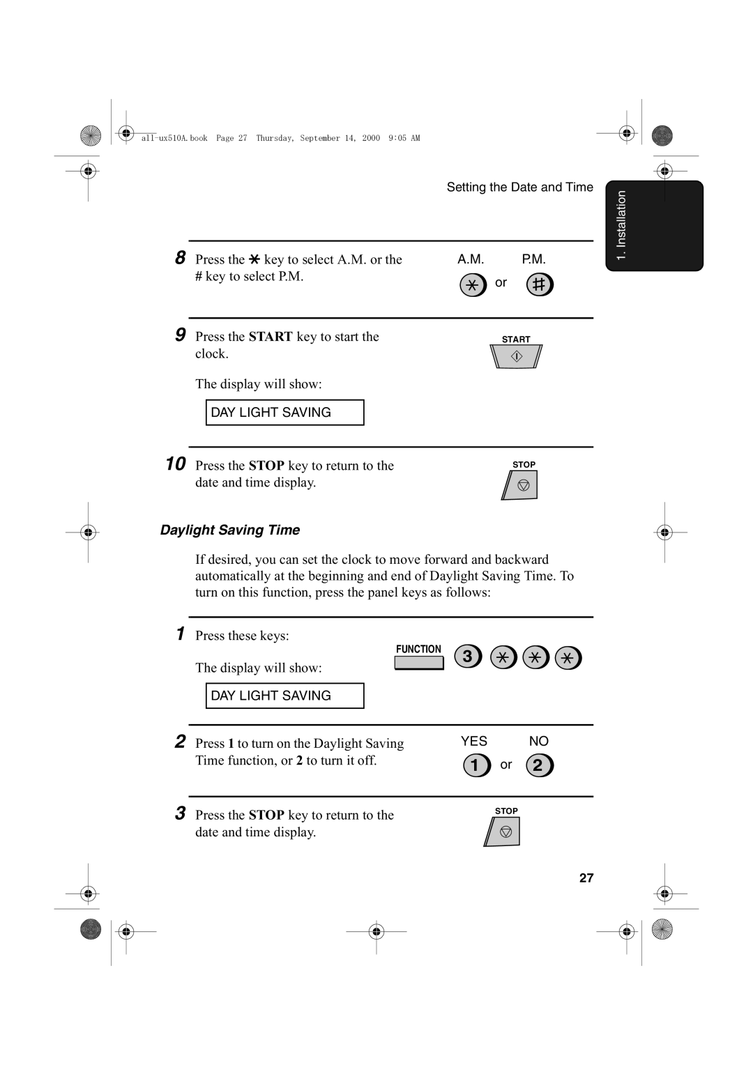 Sharp FO-1470 operation manual Daylight Saving Time 