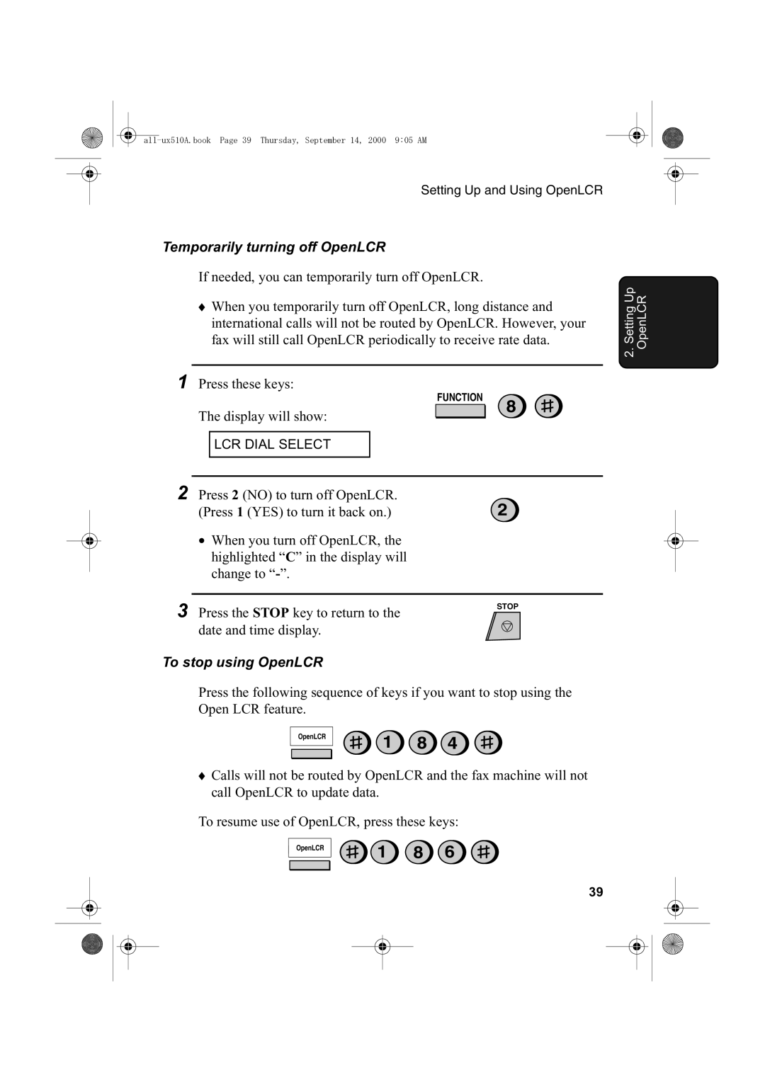 Sharp FO-1470 operation manual Temporarily turning off OpenLCR 