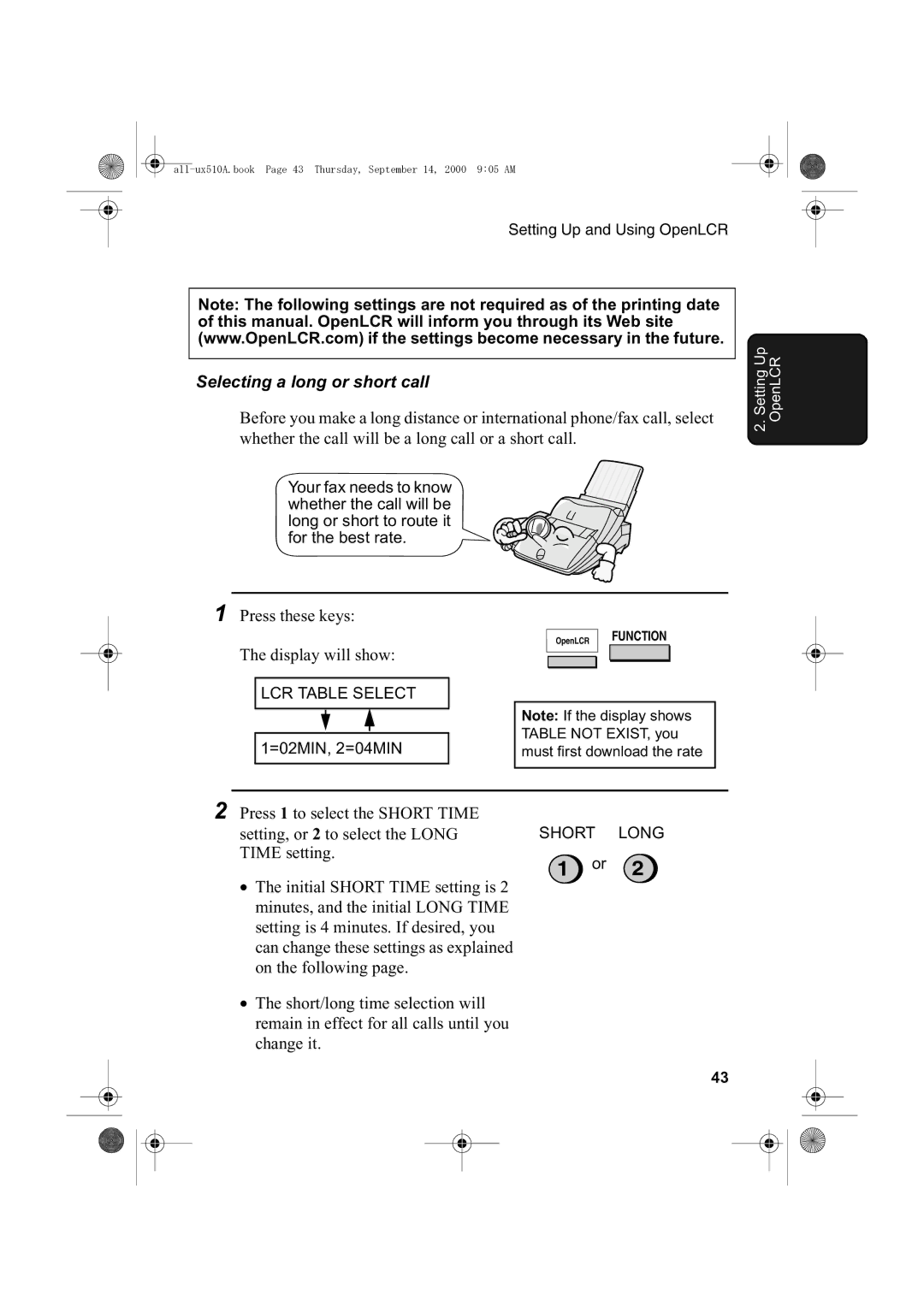 Sharp FO-1470 operation manual Selecting a long or short call 