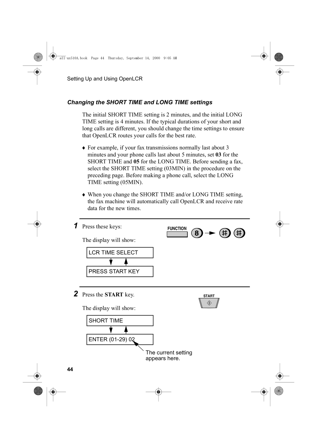 Sharp FO-1470 operation manual Changing the Short Time and Long Time settings 