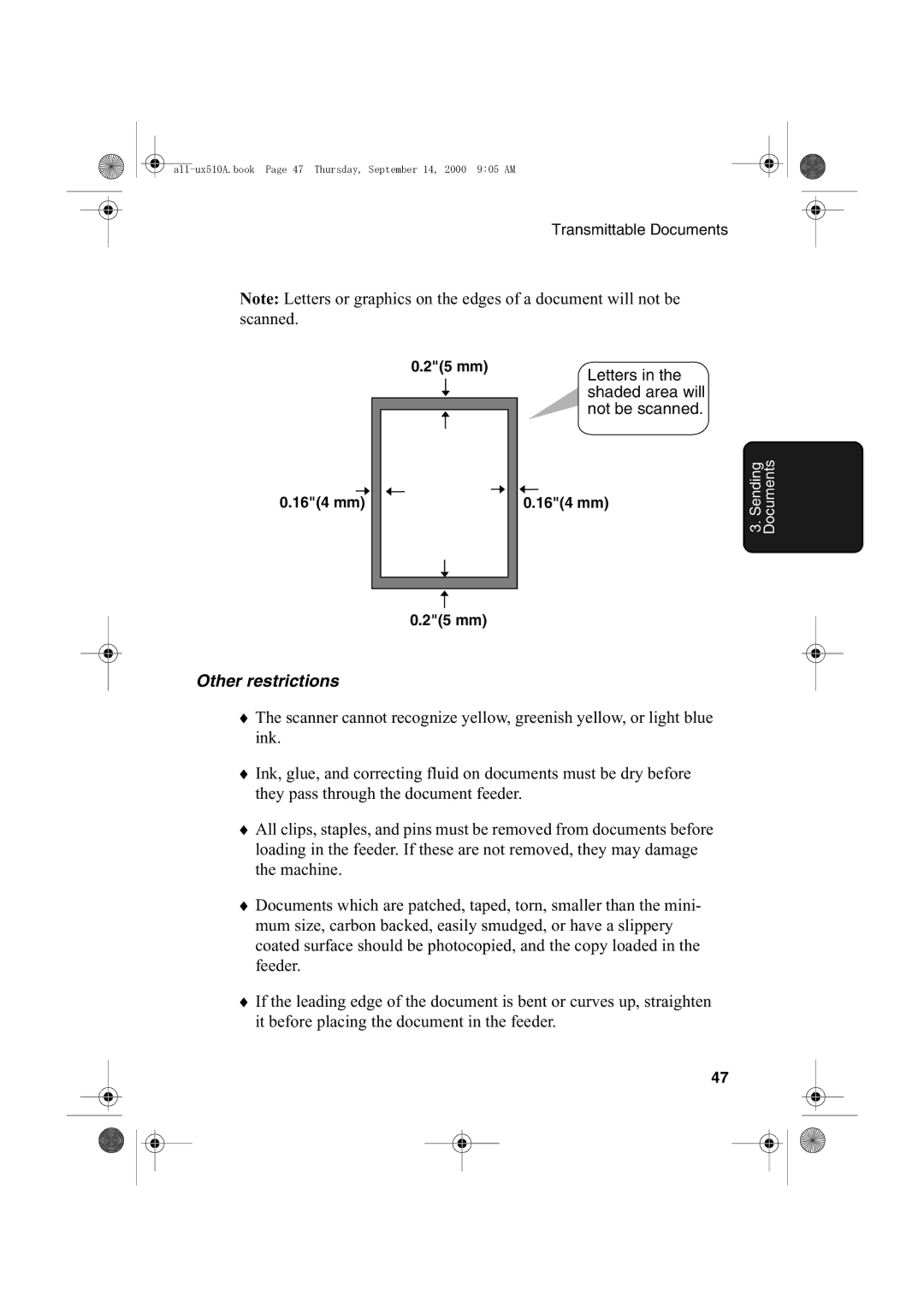 Sharp FO-1470 operation manual Other restrictions, 164 mm 25 mm 