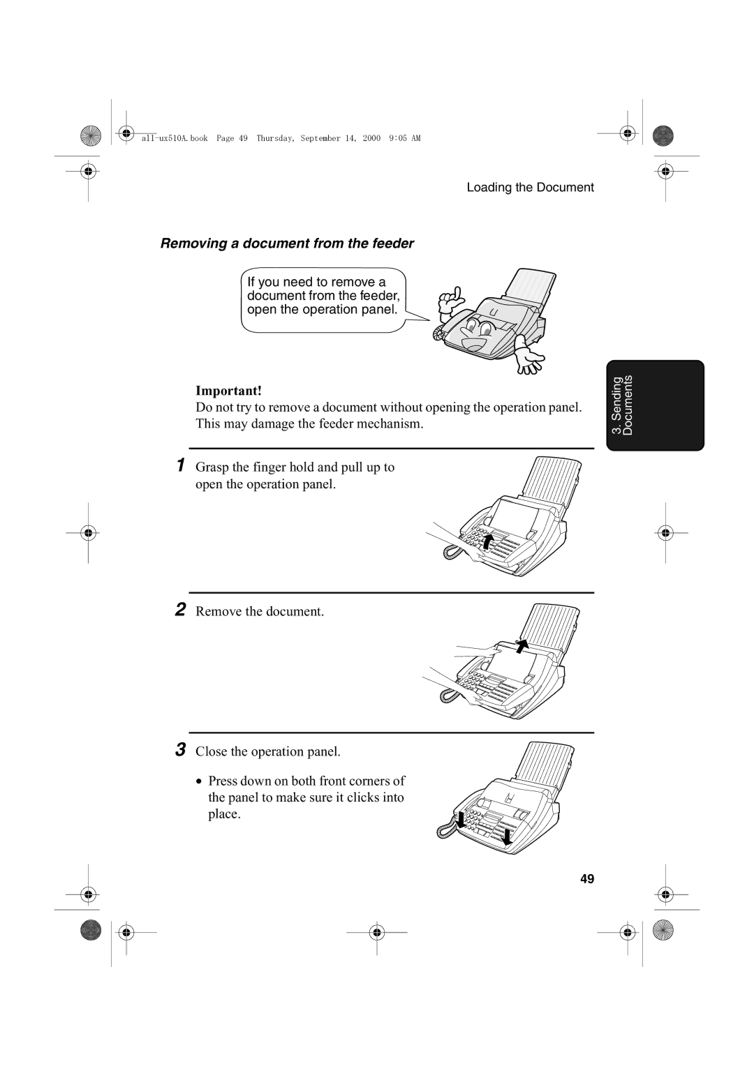 Sharp FO-1470 operation manual Removing a document from the feeder 