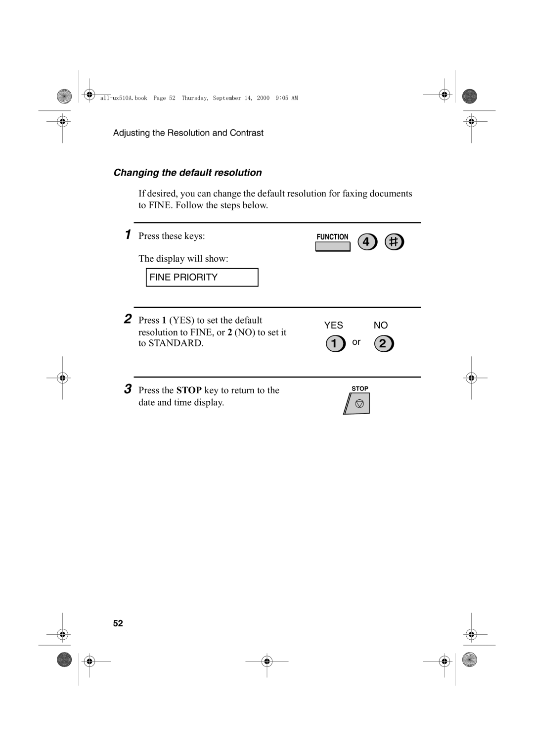 Sharp FO-1470 operation manual Changing the default resolution 