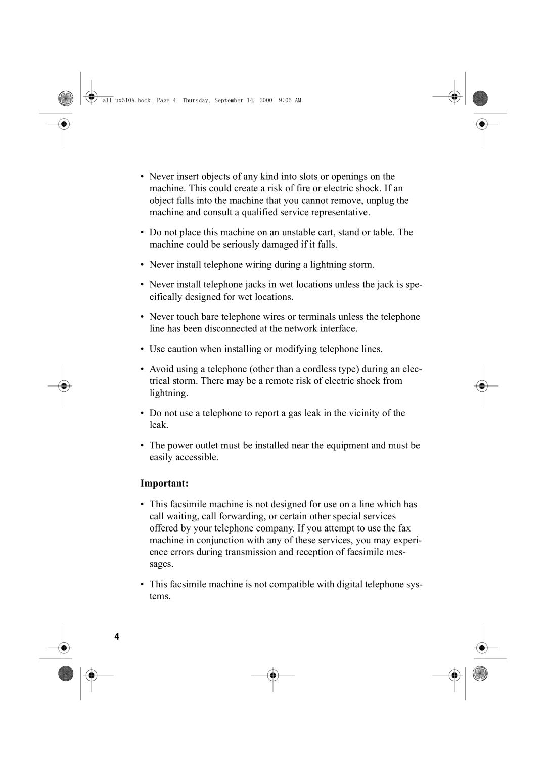 Sharp FO-1470 operation manual All-ux510A.book Page 4 Thursday, September 14, 2000 905 AM 